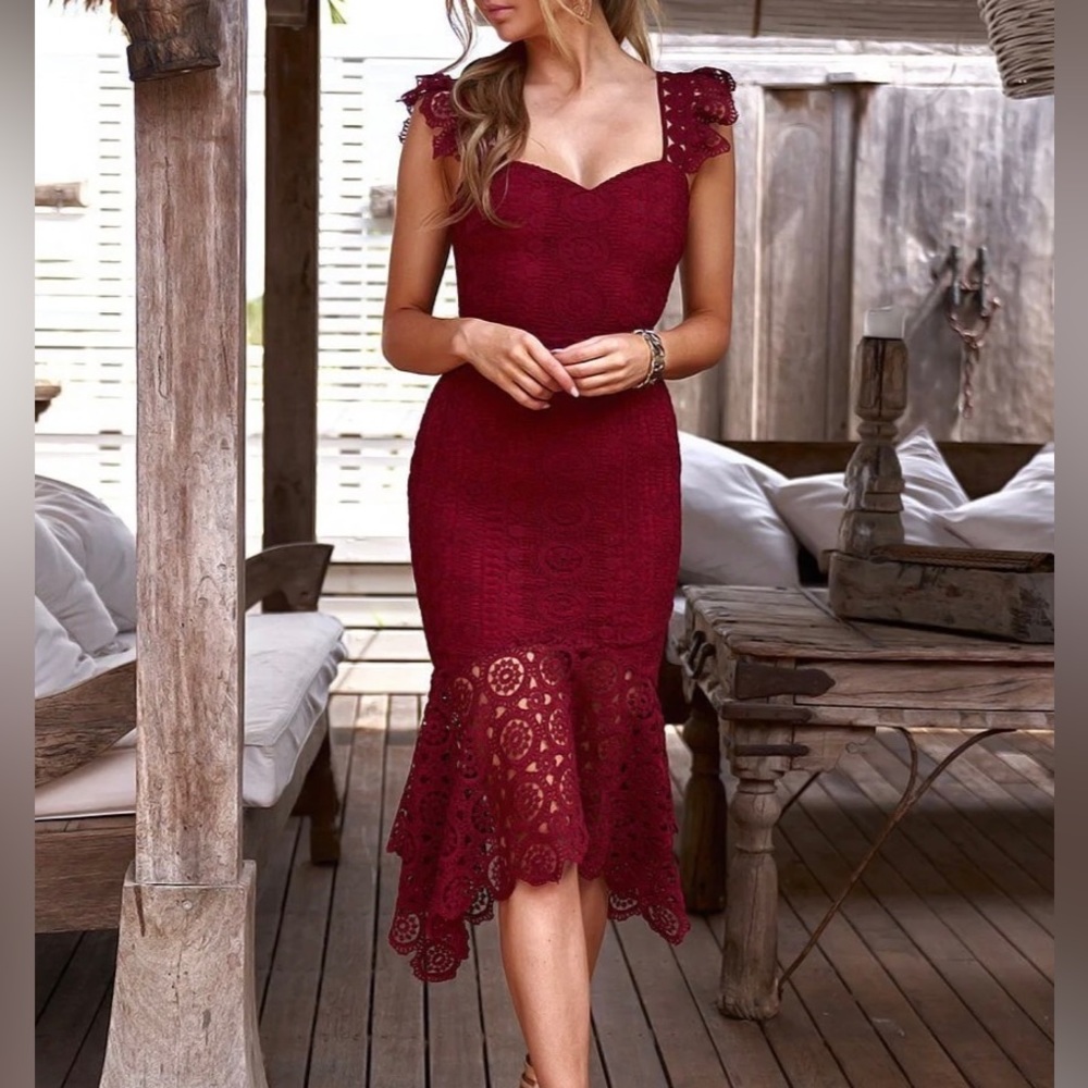 Wine lace Bridesmaid Dress
